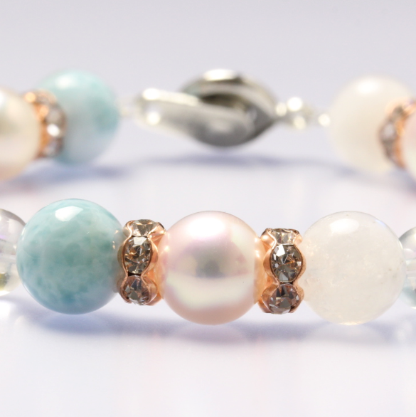 Bracelet Akoya &amp; Larimar, rempli de 14KG