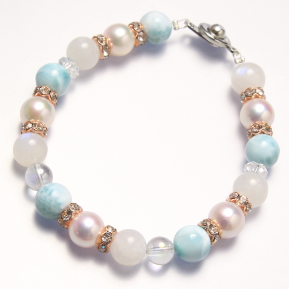 Akoya & Larimar bracelet, 14KG Filled