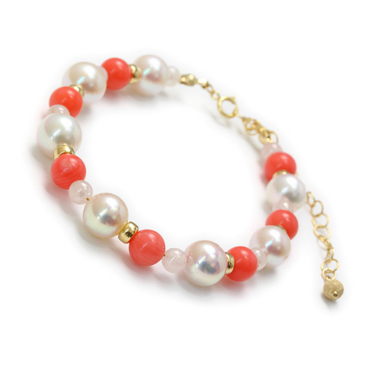 Akoya & Pink Coral bracelet, 14KG Filled