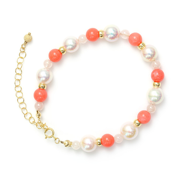 Akoya & Pink Coral bracelet, 14KG Filled