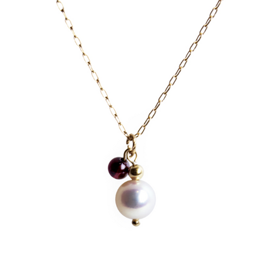 Akoya pearl 7mm necklace with your birthday stone, 14KG Filled