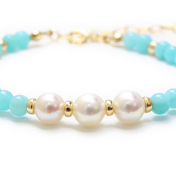 Akoya pearl & Amazonite bracelet, 14GK Filled