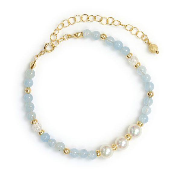 Akoya pearl & Aquamarine bracelet, 14KG Filled