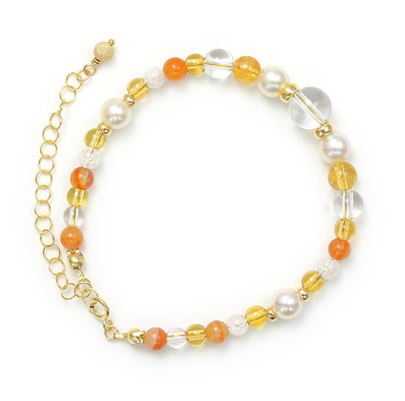 Bracelet perle d'Akoya &amp; Citrine &amp; Sardonyx, 14KG Rempli