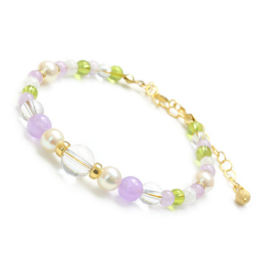 Akoya pearl & Lavender Amethyst & Peridot bracelet, 14KG Filled