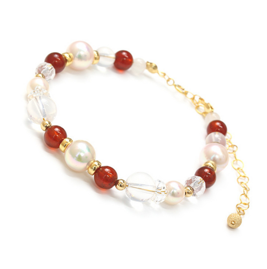 Akoya pearl & Orange garnet bracelet, 14KG Filled