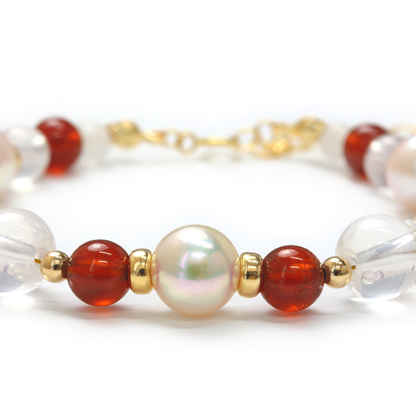 Akoya pearl & Orange garnet bracelet, 14KG Filled