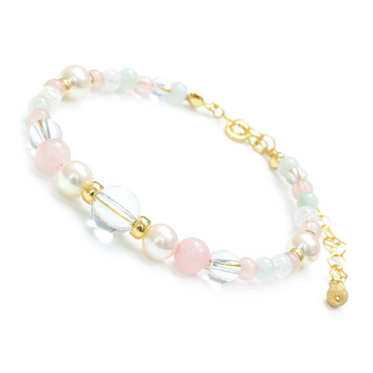 Akoya pearl & Rose Quartz & Jade bracelet, 14KG Filled