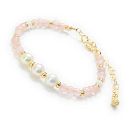 Bracelet perle Akoya et quartz rose, rempli de 14GK