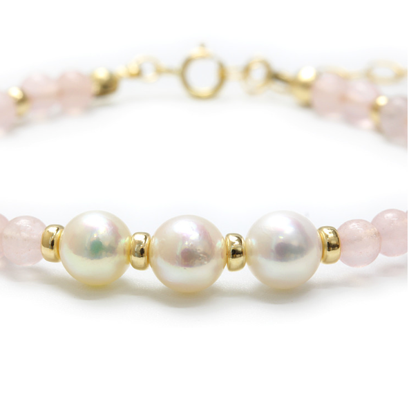 Akoya pearl & Rose Quartz bracelet, 14GK Filled