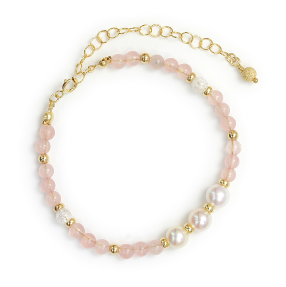 Bracelet perle Akoya et quartz rose, rempli de 14GK