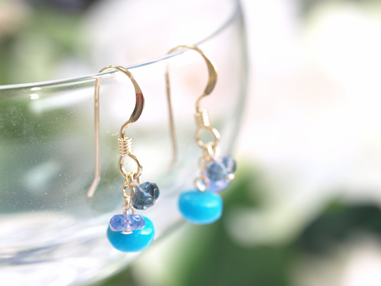 Turquoise & Aquamarine & Tanzanite earrings, K14G Filled